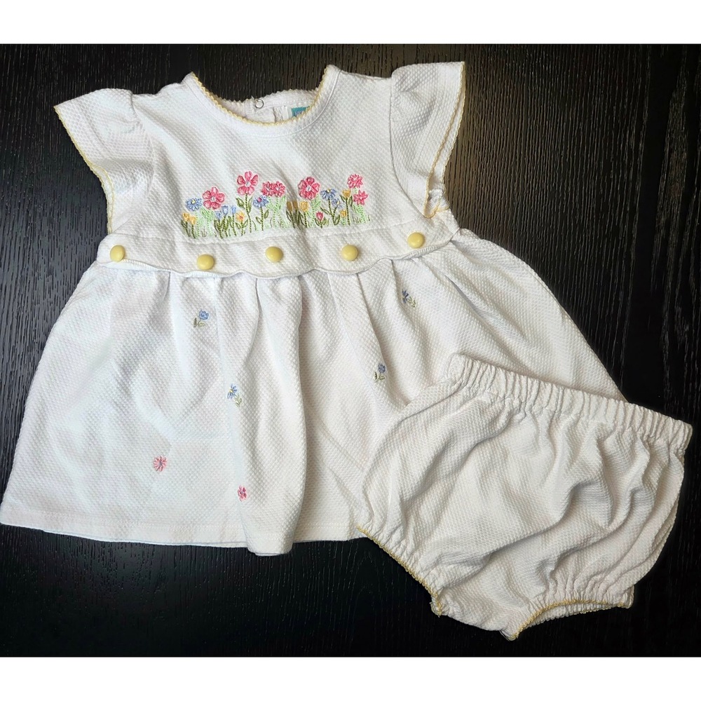 Vintage Little Me Floral Embroidered Dress and Bloomer Set Girls 9M 100% Cotton